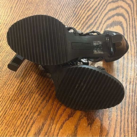 NWOB Karl Lagerfeld Paris Beatriz Crystal Cage Sandal size 6.5 Black Denim 4” - Picture 10 of 12
